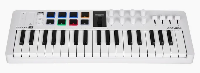 Arturia MiniLab 37 White, pads et faders, photo 2